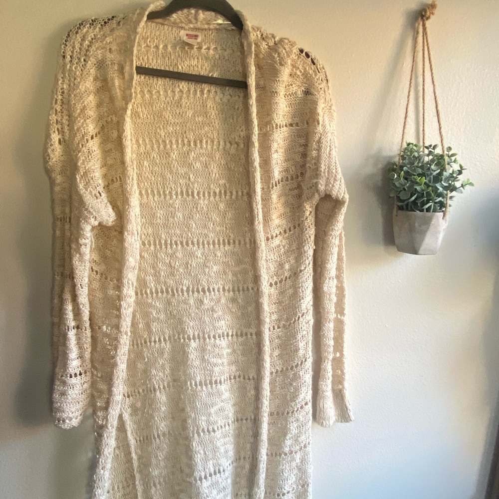 Cream Floor Length Knit Cardigan